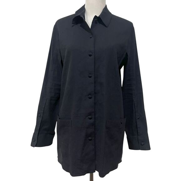 Theory Linen Blend Shirt Jacket Tunic Dark Navy Minimalist Button Up Women’s M - Picture 2 of 12